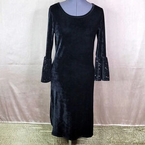 MAGNOLIA SKYE‎ Black Velveteen Sequined Dress Small